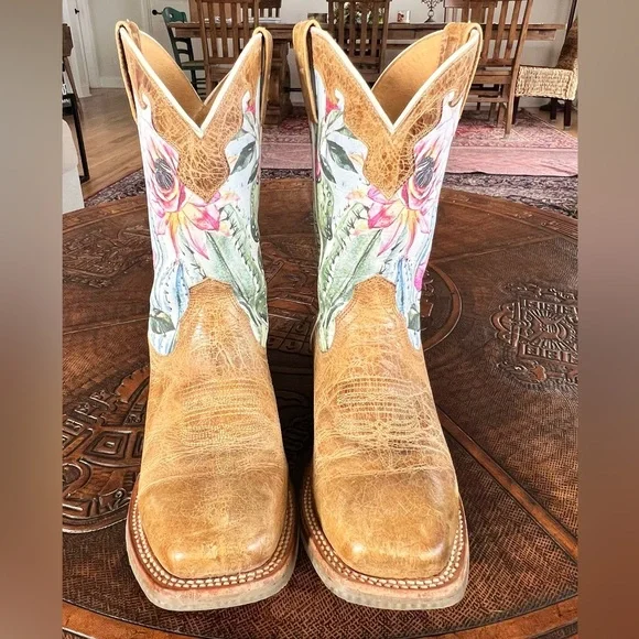 Tin Haul Tan Leather Cowboy Boots with bright floral pattern - Picture 5 of 12
